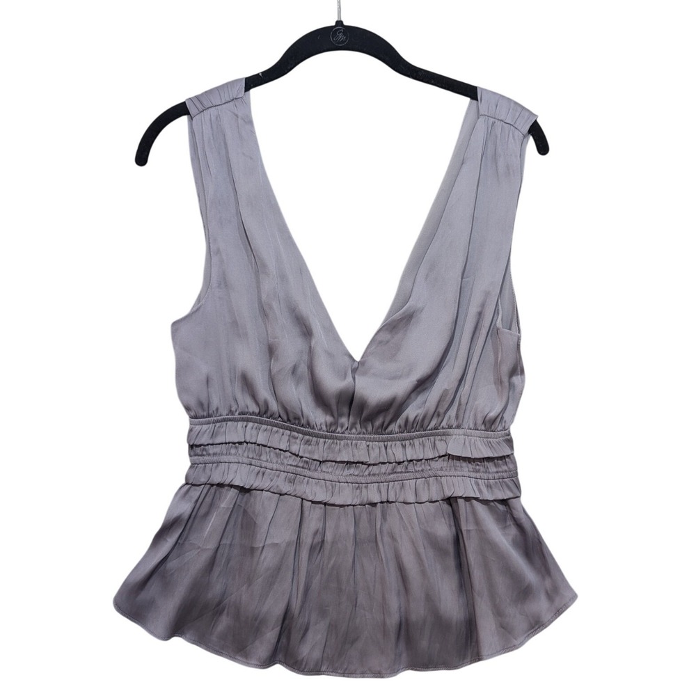 Storia Peplum Top Women Medium Lavender Grey Excellent Smocked Open Back - Picture 3 of 10